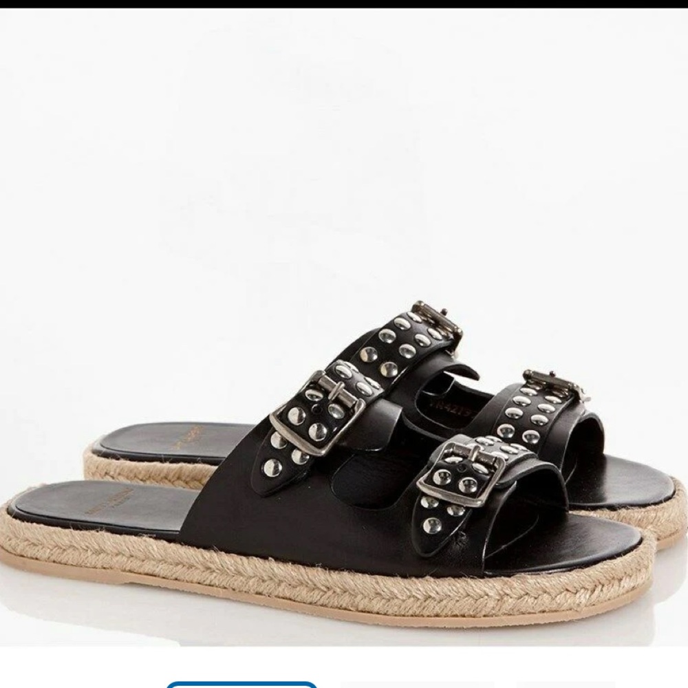 Saint Laurent Womens Studded Leather Espadrille Slides | with DUST BAG + BOX!